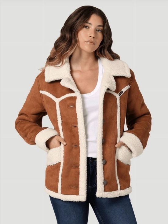 Wrangler Jackets & Blazers - NWOT Wrangler Chestnut Brown Teddy Shearling Jacket with Cream Trim